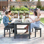 Costway HDPE Outdoor Dining Table for 6 Person 67 Patio Table w/ Wood-Like Tabletop