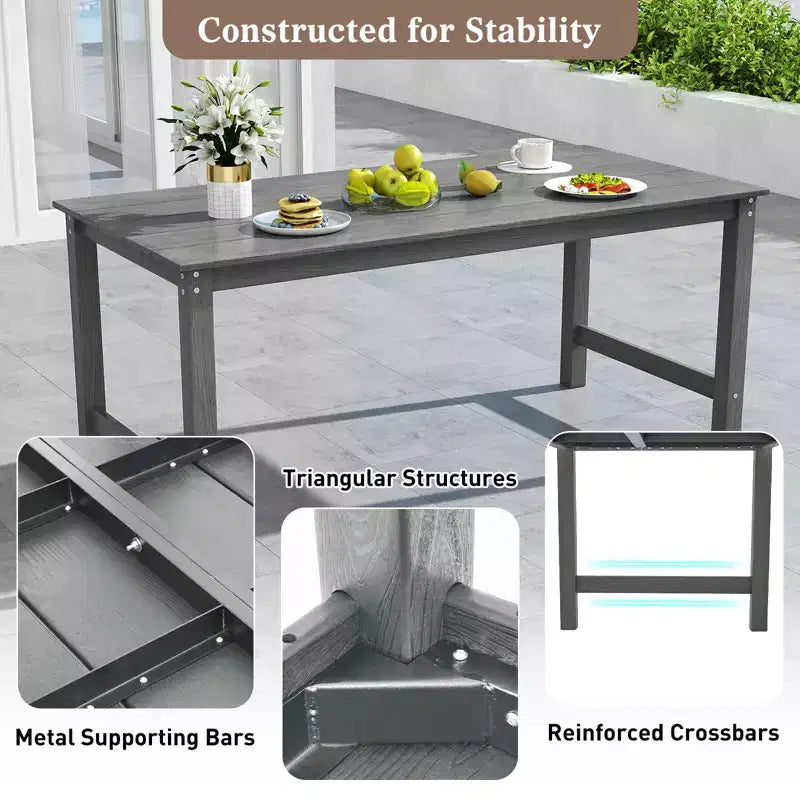 Costway HDPE Outdoor Dining Table for 6 Person 67 Patio Table w/ Wood-Like Tabletop