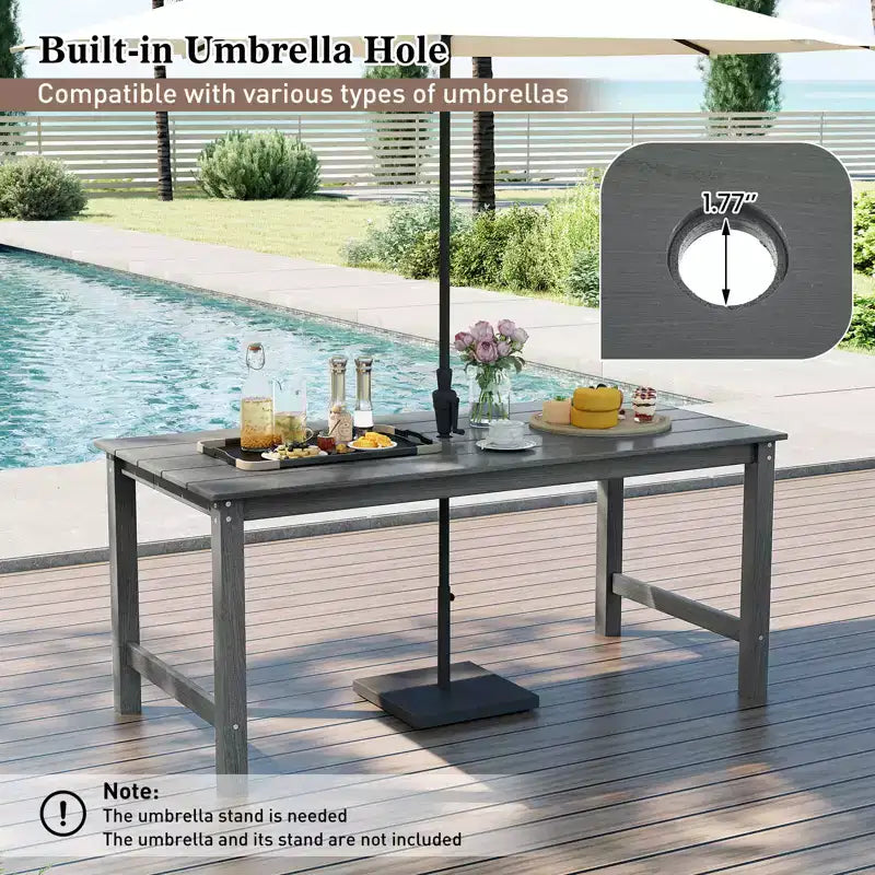 Costway HDPE Outdoor Dining Table for 6 Person 67 Patio Table w/ Wood-Like Tabletop
