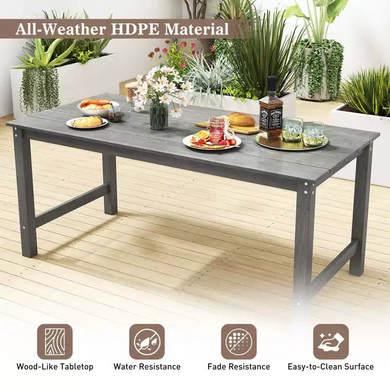 Costway HDPE Outdoor Dining Table for 6 Person 67 Patio Table w/ Wood-Like Tabletop