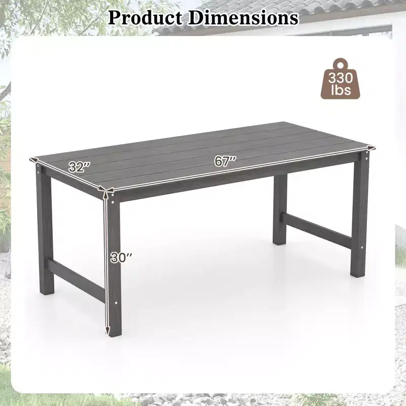 Costway HDPE Outdoor Dining Table for 6 Person 67 Patio Table w/ Wood-Like Tabletop