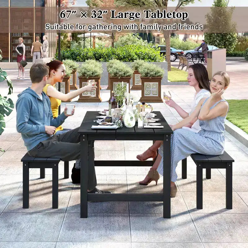 Costway HDPE Outdoor Dining Table for 6 Person 67 Patio Table w/ Wood-Like Tabletop