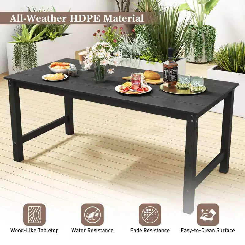 Costway HDPE Outdoor Dining Table for 6 Person 67 Patio Table w/ Wood-Like Tabletop