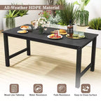 Costway HDPE Outdoor Dining Table for 6 Person 67 Patio Table w/ Wood-Like Tabletop