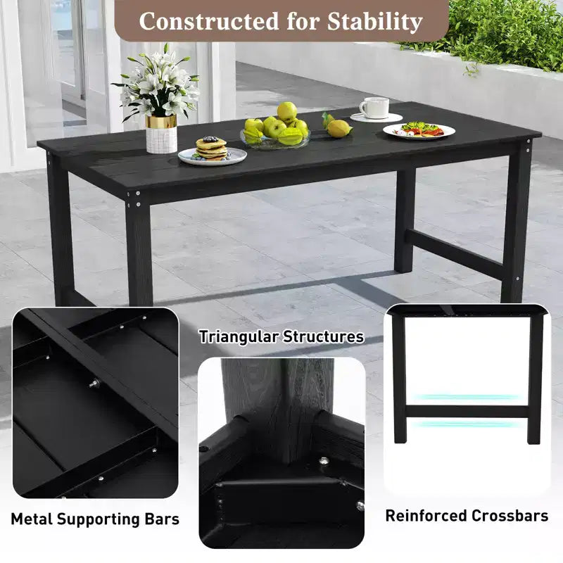 Costway HDPE Outdoor Dining Table for 6 Person 67 Patio Table w/ Wood-Like Tabletop