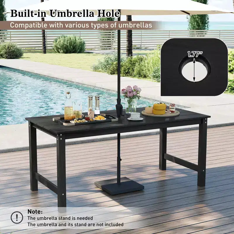 Costway HDPE Outdoor Dining Table for 6 Person 67 Patio Table w/ Wood-Like Tabletop