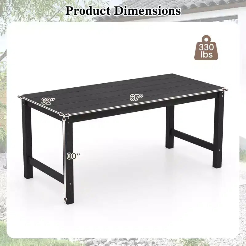 Costway HDPE Outdoor Dining Table for 6 Person 67 Patio Table w/ Wood-Like Tabletop