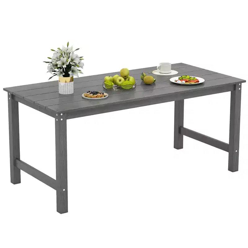 Costway HDPE Outdoor Dining Table for 6 Person 67 Patio Table w/ Wood-Like Tabletop