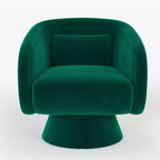 Mid Century Swivel Accent Chair 360 Green Upholstered Barrel Chair with Lumbar Pillow
