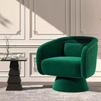 Mid Century Swivel Accent Chair 360 Green Upholstered Barrel Chair with Lumbar Pillow