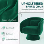 Mid Century Swivel Accent Chair 360 Green Upholstered Barrel Chair with Lumbar Pillow