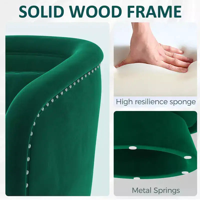 Mid Century Swivel Accent Chair 360 Green Upholstered Barrel Chair with Lumbar Pillow