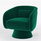 Mid Century Swivel Accent Chair 360 Green Upholstered Barrel Chair with Lumbar Pillow
