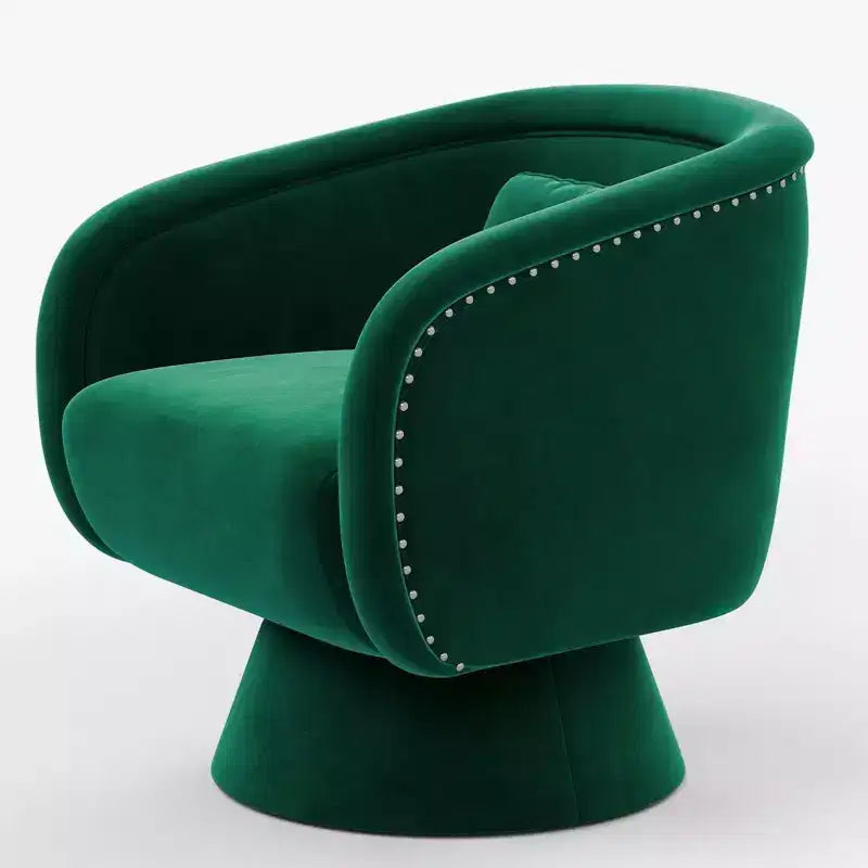 Mid Century Swivel Accent Chair 360 Green Upholstered Barrel Chair with Lumbar Pillow