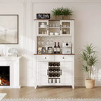 Country Style Versatile Sideboard Storage Cabinet, 2 Glass Doors, 2 Drawers with Glass Holder, Perfect for Kitchen, Dining Room & Living Room