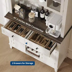 Country Style Versatile Sideboard Storage Cabinet, 2 Glass Doors, 2 Drawers with Glass Holder, Perfect for Kitchen, Dining Room & Living Room