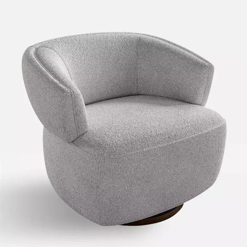 Swivel Barrel Chair with Solid Wood Frame, Round Upholstered Accent Armchair for Small Spaces