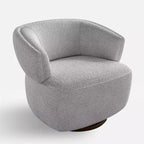 Swivel Barrel Chair with Solid Wood Frame, Round Upholstered Accent Armchair for Small Spaces