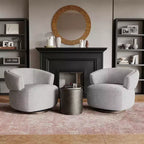 Swivel Barrel Chair with Solid Wood Frame, Round Upholstered Accent Armchair for Small Spaces