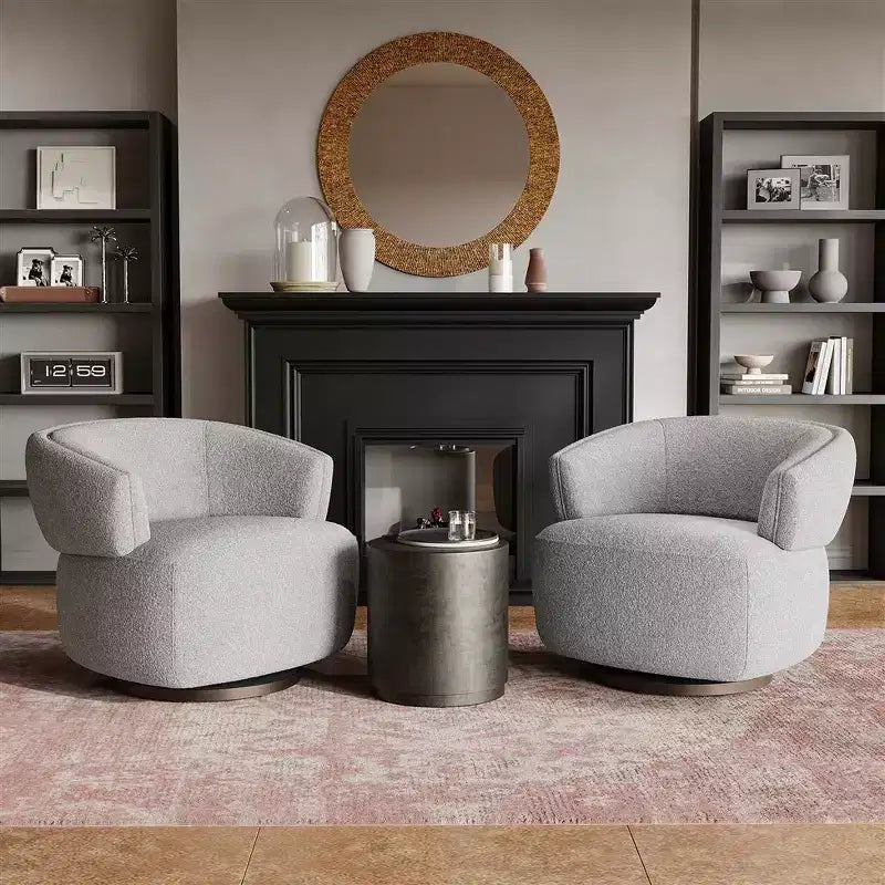 Swivel Barrel Chair with Solid Wood Frame, Round Upholstered Accent Armchair for Small Spaces