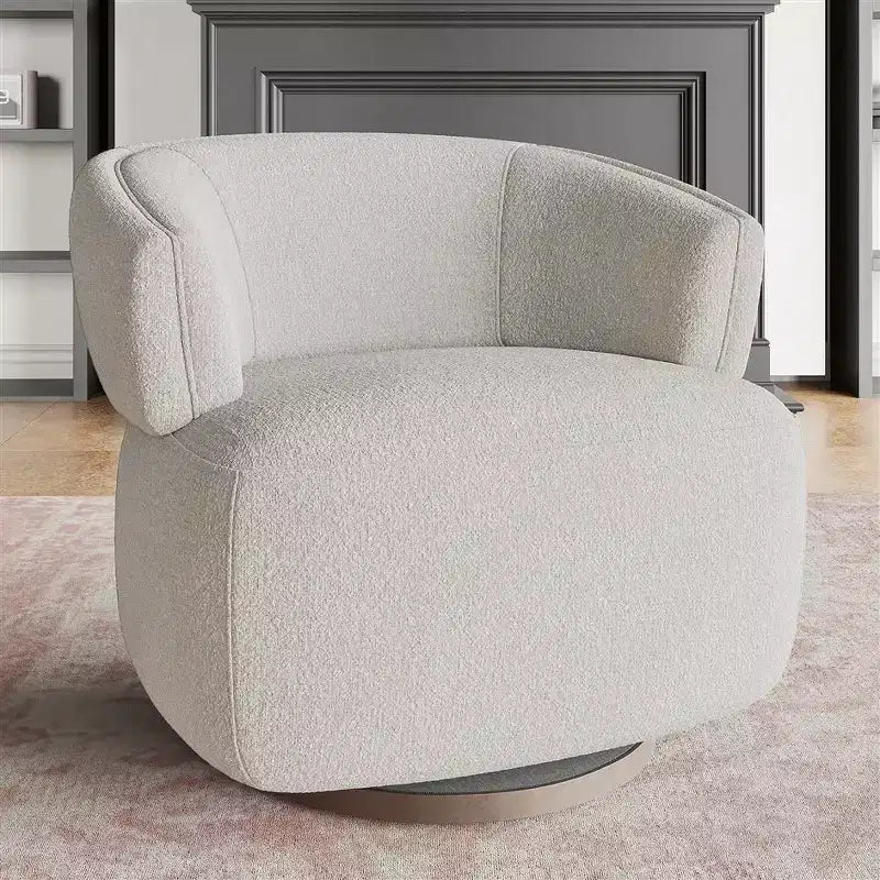 Swivel Barrel Chair with Solid Wood Frame, Round Upholstered Accent Armchair for Small Spaces