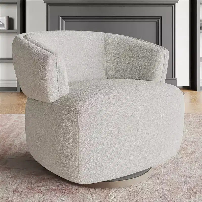 Swivel Barrel Chair with Solid Wood Frame, Round Upholstered Accent Armchair for Small Spaces