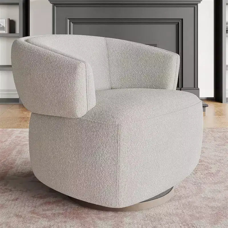 Swivel Barrel Chair with Solid Wood Frame, Round Upholstered Accent Armchair for Small Spaces