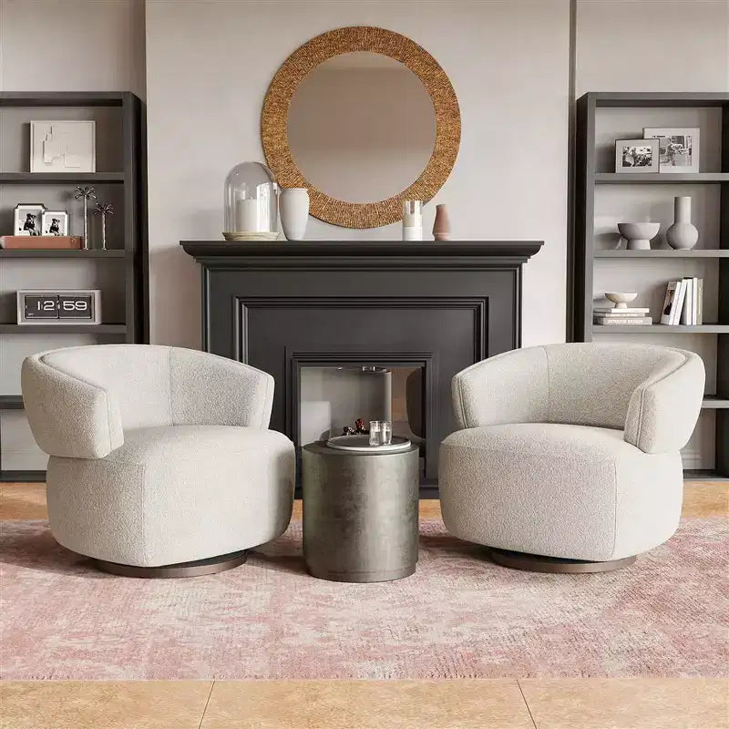 Swivel Barrel Chair with Solid Wood Frame, Round Upholstered Accent Armchair for Small Spaces