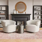 Swivel Barrel Chair with Solid Wood Frame, Round Upholstered Accent Armchair for Small Spaces