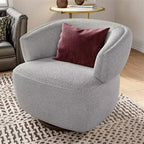 Swivel Barrel Chair with Solid Wood Frame, Round Upholstered Accent Armchair for Small Spaces