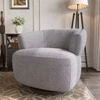 Swivel Barrel Chair with Solid Wood Frame, Round Upholstered Accent Armchair for Small Spaces