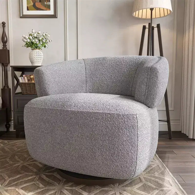 Swivel Barrel Chair with Solid Wood Frame, Round Upholstered Accent Armchair for Small Spaces