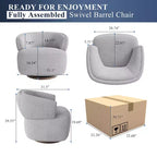 Swivel Barrel Chair with Solid Wood Frame, Round Upholstered Accent Armchair for Small Spaces