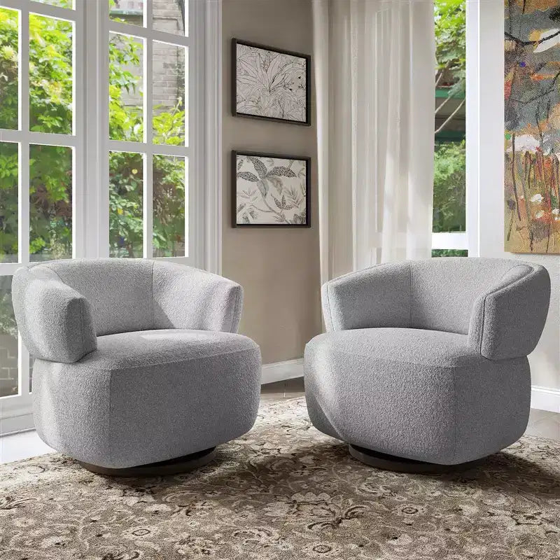 Swivel Barrel Chair with Solid Wood Frame, Round Upholstered Accent Armchair for Small Spaces