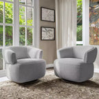 Swivel Barrel Chair with Solid Wood Frame, Round Upholstered Accent Armchair for Small Spaces