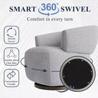 Swivel Barrel Chair with Solid Wood Frame, Round Upholstered Accent Armchair for Small Spaces