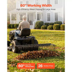 VEVOR 60 in Tow Behind Landscape Rake, 3 Point Hitch Lawn Dethatcher Rake, 26 Spring Steel Tines, for Category 1 Tractors, Rust-Resistant, Black