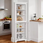 Freestanding Corner Cabinet with Glass Doors - Tall Bookcase - Adjustable Shelves - Modern Space-Saving Storage