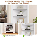 Freestanding Corner Cabinet with Glass Doors - Tall Bookcase - Adjustable Shelves - Modern Space-Saving Storage