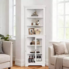 Freestanding Corner Cabinet with Glass Doors - Tall Bookcase - Adjustable Shelves - Modern Space-Saving Storage
