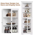Freestanding Corner Cabinet with Glass Doors - Tall Bookcase - Adjustable Shelves - Modern Space-Saving Storage