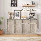 62.4 Sideboard Buffet Cabinet, Large Coffee Cabinet with 4 Doors & 4 Drawers, Modern Storage Cabinet with Adjustable Shelves,Wood Coffee Bar Station