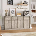 62.4 Sideboard Buffet Cabinet, Large Coffee Cabinet with 4 Doors & 4 Drawers, Modern Storage Cabinet with Adjustable Shelves,Wood Coffee Bar Station