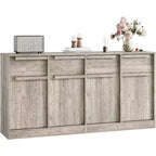 62.4 Sideboard Buffet Cabinet, Large Coffee Cabinet with 4 Doors & 4 Drawers, Modern Storage Cabinet with Adjustable Shelves,Wood Coffee Bar Station