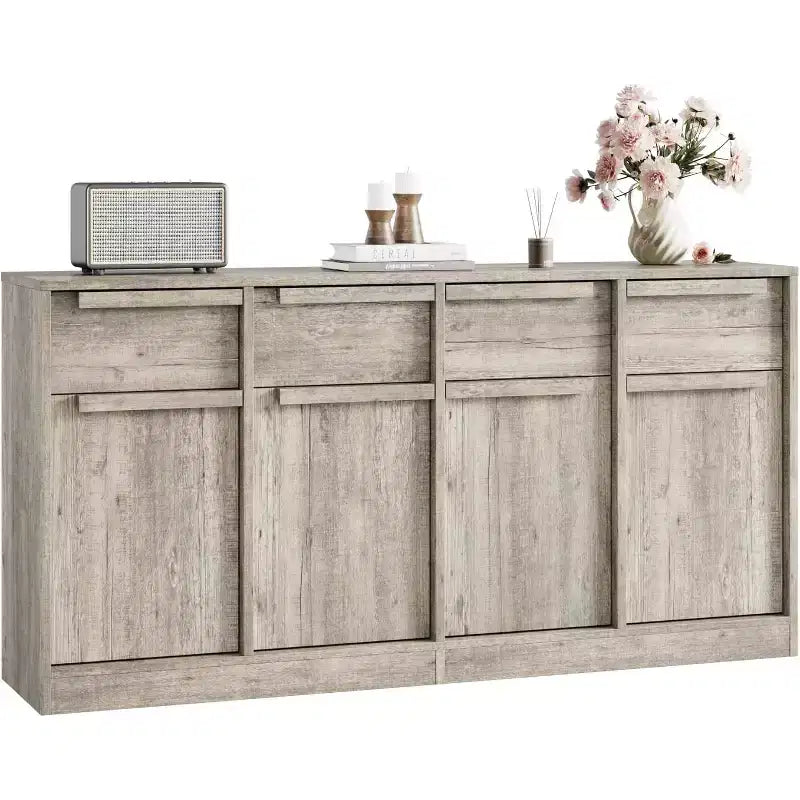 62.4 Sideboard Buffet Cabinet, Large Coffee Cabinet with 4 Doors & 4 Drawers, Modern Storage Cabinet with Adjustable Shelves,Wood Coffee Bar Station