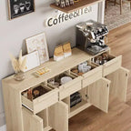 62.4 Sideboard Buffet Cabinet, Large Coffee Cabinet with 4 Doors & 4 Drawers, Modern Storage Cabinet with Adjustable Shelves,Wood Coffee Bar Station