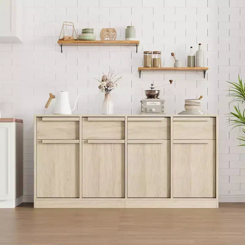 62.4 Sideboard Buffet Cabinet, Large Coffee Cabinet with 4 Doors & 4 Drawers, Modern Storage Cabinet with Adjustable Shelves,Wood Coffee Bar Station
