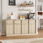 62.4 Sideboard Buffet Cabinet, Large Coffee Cabinet with 4 Doors & 4 Drawers, Modern Storage Cabinet with Adjustable Shelves,Wood Coffee Bar Station