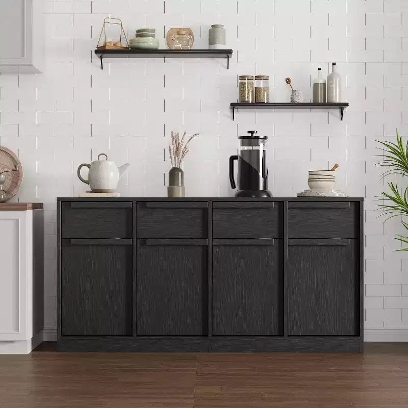 62.4 Sideboard Buffet Cabinet, Large Coffee Cabinet with 4 Doors & 4 Drawers, Modern Storage Cabinet with Adjustable Shelves,Wood Coffee Bar Station