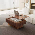 JVNOXK 38.6'' Fluted Lift-Top Coffee Table with Storage, Solid Wood Veneer Adjustable Height Modern Accent Table for Living Room, Bedroom, Walnut